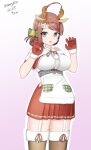  1girl absurdres animal_ears antlers braid breasts brown_hair brown_thighhighs capelet chougei_(christmas)_(kancolle) chougei_(kancolle) commentary_request cowboy_shot deer_ears fake_animal_ears fake_antlers frilled_shirt frills fur-trimmed_capelet fur-trimmed_gloves fur_trim garter_straps gloves gradient_background grey_eyes hair_ornament hair_rings hairclip highres horns kantai_collection large_breasts long_hair maru_(marg0613) official_alternate_costume one-hour_drawing_challenge pink_background pleated_skirt red_capelet red_gloves red_skirt reindeer_antlers shirt skirt sleeveless sleeveless_shirt solo standing thighhighs twin_braids white_background white_shirt 