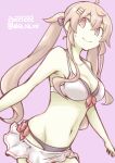  1girl ahoge akara_kai bikini bikini_skirt breasts brown_eyes brown_hair cleavage cowboy_shot dated heterochromia highres kantai_collection long_hair looking_to_the_side medium_breasts mismatched_bikini murasame_(kancolle) murasame_kai_ni_(kancolle) navel one-hour_drawing_challenge red_eyes solo sweatdrop swimsuit twintails twitter_username white_bikini 