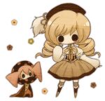  1girl beret black_eyes blonde_hair blush boots bow bowtie charlotte_(madoka_magica) chibi collar corset creature detached_sleeves drill_hair flower hand_up hat hat_ornament lastworry111 lowres mahou_shoujo_madoka_magica medium_hair multicolored_boots no_sclera puffy_short_sleeves puffy_sleeves short_sleeves skirt socks third-party_source tomoe_mami tomoe_mami_(magical_girl) transparent_background twin_drills two-tone_boots witch_(madoka_magica) yellow_bow yellow_bowtie yellow_skirt zettai_ryouiki 