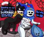  2021 4_fingers anthro atlus balls bandanna big_butt black_balls black_eyes black_mask black_penis blue_clothing blue_eyes blue_hat blue_headwear butt clothing dialogue dipstick_tail domestic_cat duo english_text fangs felid feline felis fingers genitals glans half-closed_eyes hat headgear headwear hi_res humanoid humanoid_on_anthro jack_frost_(megami_tensei) kerchief male male/male mammal megami_tensei megami_tensei_persona meme morgana_(persona) mostly_nude motorcycle multicolored_tail narrowed_eyes no_pupils no_way_fag not_safe_for_reality open_mouth penis pink_glans pink_penis propositioning raised_tail smile speech_bubble text thick_penis vehicle video_games white_body yellow_bandanna yellow_kerchief 