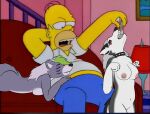 anthro breasts butt canid canid_demon canine canis chew_toy clothing collar collar_only cspiked_collar cuddling demon female five_nights_at_freddy's five_nights_at_freddy's:_security_breach footwear furniture genitals group hellaverse hellhound helluva_boss homer_simpson human loona_(helluva_boss) male male/female mammal mythological_canine mythological_creature mythology nipples nude nude_female_clothed_male pickles-hyena roxanne_wolf scottgames sleeping socks sofa steel_wool_studios the_simpsons trio vulva wolf