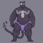  1:1 anthro barefoot briefs bulge clothing domestic_cat felid feline felis hi_res male mammal marvel minedoo musclegut muscular muscular_anthro muscular_male overweight overweight_anthro overweight_male solo stripes symbiote thick_thighs underwear venom_(marvel) 