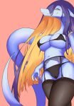  2021 5_fingers absurd_res anthro big_breasts blue_body blue_scales bra breasts camel_toe claws clothed clothing dragon female fingers garter_belt garter_straps hair half-closed_eyes hi_res kemono legwear lingerie long_hair looking_at_viewer luna_(lyinart) lyinart multicolored_hair narrowed_eyes navel non-mammal_breasts orange_hair panties pink_background purple_hair reptile scales scalie simple_background smug solo stockings underwear yellow_eyes 