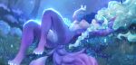  absurd_res aiko_(saronona16) anthro blue_eyes canid canine detailed_background evil_devil_killer eyelashes eyes_closed female flower fluffy fluffy_tail forest fox fur genitals ghost glistening glowing grass hair hi_res humanoid humanoid_genitalia humanoid_vulva light_hair long long_hair lying mammal moon mouth_closed narrowed night nipple_piercing nipples on_back outside paws piercing pigtails plant purple_body sea smile solo spirit spirits star tail tree vulva water white 