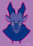  2018 ambiguous_gender anthro blue_body blue_scales bust_portrait clothing countershade_face countershade_scales countershading dragon english_text eyewear glasses hoodie horn itswolven looking_at_viewer looking_over_glasses pink_background portrait scales scalie signature simple_background solo text topwear vynn_(itswolven) 