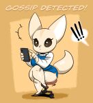  ! 2021 4_fingers aggressive_retsuko anthro breasts canid canine cellphone clothed clothing crossed_legs digital_media_(artwork) female fennec fenneko fingers fox hi_res holding_cellphone holding_object holding_phone joaoppereiraus mammal phone sanrio short_stack signature solo thick_thighs 