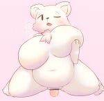  anthro belly blush breasts breath censored chest_tuft female fur fur_tuft genitals hi_res ice_(ishuzoku_reviewers) ishuzoku_reviewers kyoolkl mammal monotone_body monotone_fur nude one_eye_closed polar_bear pussy simple_background spread_legs spreading tongue tuft ursid ursine vaginal white_body white_ears white_fur 
