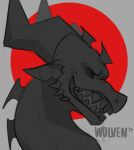 2018 ambiguous_gender dragon english_text facial_spikes feral grin horn itswolven monochrome scales signature simple_background smile solo spikes spikes_(anatomy) spines teeth text white_background 