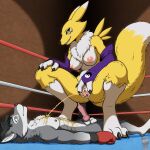 animal_genitalia animal_penis anthro areola balls bandai_namco bodily_fluids boxing_gloves breasts canid canine canine_genitalia canine_penis canis clitoral_hood clitoris clothing crouching digimon digimon_(species) digital_media_(artwork) duo erection feet female female_peeing female_peeing_on_male fighting_ring fingers fur genital_fluids genitals gloves gloves_only golden_shower handwear handwear_only hi_res knot leaking_precum lycadio lying male male/female male_peed_on mammal mostly_nude navel nipples nude on_back pecs peeing peeing_on_another penis precum precum_string renamon smile spread_legs spread_vulva spreading tail toes unconscious urethra urine urine_stream vulva watersports wolf