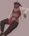 2025 abs anthro barbell_piercing big_muscles big_penis black_bottomwear black_clothing black_pants bottomwear bra brown_body brown_fur brown_hair brown_hyena brown_nose choker clothed clothing digital_drawing_(artwork) digital_media_(artwork) ear_piercing ear_ring eyebrow_through_hair eyebrows footwear foreskin fur garter_belt garter_straps genitals green_eyes hair hi_res holding_penis hyena jewelry lace_bra lace_choker lace_garter_belt lace_panties lingerie long_sleeve_shirt long_sleeves looking_at_viewer male mammal muscular muscular_male navel necklace nezha_(undercovernezha) nipple_piercing nipples open_clothing open_shirt open_topwear panties pants pecs penis piercing red_bra red_choker red_clothing red_garter_belt red_jewelry red_necklace red_panties red_underwear ring_piercing shirt shoes simple_background sitting solo tongue tongue_out topwear translucent translucent_clothing translucent_hair undercovernezha underwear white_clothing white_shirt white_topwear