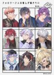  6+boys absurdres adjusting_clothes adjusting_eyewear adjusting_hair adjusting_headwear ahoge aotu_world artist_name asymmetrical_bangs bead_necklace beads black_gloves black_hair black_hat blonde_hair blue-tinted_eyewear blue_eyes blue_hair blue_nails blue_ribbon braid brown_hair chinese_commentary commentary_request earrings fingerless_gloves floral_print followers_favorite_challenge fuwa_minato glasses gloves green_eyes grin hair_between_eyes hair_over_one_eye hat highres holding holding_pencil hoshirube_sho hoshirube_sho_(2nd_costume) ibrahim_(nijisanji) jewelry lauren_iroas looking_at_viewer male_focus mandarin_collar multicolored_hair multiple_boys multiple_drawing_challenge nail_polish neck_ribbon necklace nijisanji owls_(owls_0409) pankou pelley_(aotu_world) pencil pink_eyes pink_hair playing_with_own_hair purple_eyes purple_hair red_hair ribbon saegusa_akina seraph_dazzlegarden seraph_dazzlegarden_(4th_costume) sharp_teeth shikinagi_akira shikinagi_akira_(3rd_costume) side_braid signature single_braid smile streaked_hair tan teeth tinted_eyewear two-tone_hair tying_hair virtual_youtuber watarai_hibari white_hair 