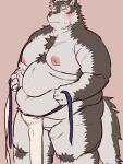 3:4 absurd_res anthro belly_hair big_butt bodily_fluids body_hair bottomwear brown_body brown_fur brown_hair butt canid canine canis chest_hair clothing deep_navel dressing_self fat_arms fat_face fupa fur hair hi_res horkeu_kamui_(tas) inverted_nipples lifewonders loincloth male mammal navel nipples null obese obese_male one_eye_closed overweight overweight_male scar small_clothes solo sweat thick_thighs tokyo_afterschool_summoners umyuta white_body white_fur white_hair wolf yellow_eyes