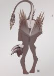 4_ears absurd_res anthro anus arm_tuft avali black_sclera brown_body digitigrade ezzerd female fluffy genitals hair hi_res leg_tuft looking_at_viewer looking_back multi_ear multicolored_body praise_da_booty_(meme) short_hair skinny solo tail tail_tuft thigh_gap tuft two_tone_body vulva white_body white_eyes
