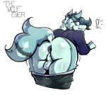 2026 absurd_res anthro anus ball_tuft balls blue_body blue_fur blush bodily_fluids bottomwear bottomwear_down butt butt_jiggle butt_tuft canid canine clothed clothing digital_drawing_(artwork) digital_media_(artwork) dipstick_tail exclamation_point eyewear facial_tuft fox fur genitals glasses green_body green_fur gunter_foxx hair hi_res hoodie jiggling leaning looking_back male mammal markings multicolored_body multicolored_fur nervous pants pants_down partially_clothed simple_background solo sweat sweaty_balls sweaty_butt sweaty_genitalia tail tail_markings teeth thewolfever topwear tuft white_background white_body white_fur wide_hipped_male wide_hips
