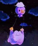  ._. absurdres balloon cloud ditto drifloon floating highres holding holding_pokemon night no_humans pokemon pokemon_(creature) pokemon_focus pokemon_pokopia sky slime_(creature) smile solid_circle_eyes solid_oval_eyes star_(sky) starry_sky su_(sajo_su5) x_(symbol) 