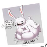 1:1 2025 4_fingers abdominal_bulge anthro anthro_pred asking asking_viewer asking_what belly belly_bed belly_on_ground big_belly biped bloated bodily_fluids bodily_noises burping dialogue digestion digestion_noises digital_drawing_(artwork) digital_media_(artwork) english_text feet fingers full-length_portrait fully_inside fur glistening glistening_body glistening_fur half-closed_eyes hand_on_belly hand_on_own_belly hi_res huge_belly lagomorph leporid long_ears lying lying_on_ground male male_anthro male_pred mammal max_(sam_and_max) monotone_belly monotone_body monotone_fur motion_lines narrowed_eyes nsfoxxw nude_anthro nude_male on_front on_ground open_mouth open_smile oral_vore partial_speech_bubble portrait question quotation_marks rabbit resting_on_belly round_face round_nose rumbling_stomach sam_and_max same_size_vore scut_tail sharp_teeth short_tail simple_background smile soft_vore solo sound_effects speech_bubble sweat sweaty_face tail tan_inner_ear teeth text thick_thighs tongue vore vowelless vowelless_sound_effect white_arms white_belly white_body white_ears white_face white_feet white_fur white_hands white_legs white_tail
