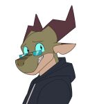  2018 alpha_channel animated anthro blue_eyes clenched_teeth clothing dragon eyewear glasses hoodie horn itswolven looking_at_viewer male short_playtime simple_background solo teeth topwear transparent_background vynn_(itswolven) 