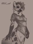 2026 absurd_res anthro bottomless breasts clothed clothing collar creativeevil digital_media_(artwork) ear_piercing female hi_res hyena mammal nipple_piercing nipples piercing riley_(beleynn) shirt shirt_only sketch solo spots spotted_hyena t-shirt t-shirt_only topwear topwear_only wet wet_clothing wet_topwear