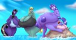  absurd_res anthro big_breasts bikini blues64 breasts cleavage clothed clothing cutie_mark equid equine female group hi_res horn huge_breasts hyper hyper_breasts mammal marauder6272 my_little_pony swimwear topless unicorn 