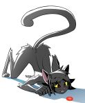  2026 acting_like_a_cat anthro black_body black_fur black_hair digital_drawing_(artwork) digital_media_(artwork) digitigrade domestic_cat feet felid feline felis female female_anthro fur gatonejo hair hi_res laser laser_pointer mammal mono_(gatonejo) monotone_body monotone_fur nude nude_anthro nude_female short_hair signature simple_background solo white_background 