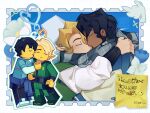  2boys alternate_costume animification arms_around_neck artist_logo artist_name black_hair blush border brad_tudabone charm_(object) closed_eyes commentary dark-skinned_male dark_skin dougi english_commentary english_text facing_another flower green_dougi grey_scarf heads_together hug kiss lego_minifig lloyd_garmadon logo long_sleeves male_focus multiple_boys multiple_views ninjago outside_border pointy_ears postage_stamp scarf shared_clothes shared_scarf short_hair smile sticky_note timestamp white_border white_flower yaoi zero_zoner 