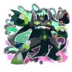  blurry claws commentary e_volution full_body gen_6_pokemon legendary_pokemon legs_apart looking_at_viewer no_humans outline pokemon pokemon_(creature) solo standing white_eyes zygarde zygarde_(complete) 