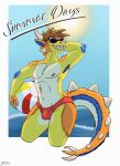 absurd_res animal_humanoid anthro armpit_hair ball beach_ball belly bikini_thong body_hair breasts brown_hair bulge clothed clothing demyxanthony demyxanthony_artist digital_media_(artwork) digital_painting_(artwork) dragon dragon_humanoid eyewear facial_horn fur furred_dragon furred_scalie genitals gynomorph gynomorph/male hair hi_res horn humanoid hybrid inflatable intersex intersex/male male mammal mixed_media multicolored_body multicolored_fur mythological_creature mythological_scalie mythology nipples nose_horn painting_(artwork) partially_clothed pointy_ears scalie sharp_teeth small_breasts smile solo spiked_tail spikes spikes_(anatomy) summer sun sunglasses swimwear tagme tail teeth thick_thighs traditional_media_(artwork) underwear water white_belly wide_hips