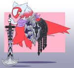 2025 abiding_gawain ambiguous_gender capcom charge_blade claws feral fur generation_3_pokemon gradient_hair hair heather_(motherlatias) hi_res holding_melee_weapon holding_object holding_shield holding_sword holding_weapon kerchief latias legendary_pokemon melee_weapon monster_hunter motherlatias multicolored_hair nintendo pokemon pokemon_(species) purple_kerchief red_body red_fur red_hair red_tail red_wings shield solo sword tail trans_(lore) trans_woman_(lore) two_tone_hair watermark weapon white_body white_claws white_fur white_hair wings yellow_eyes