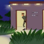 anthro bathroom briefs clothing footwear fuze generation_2_pokemon hi_res houndour male nintendo outside park pokemon pokemon_(species) public public_restroom shoes solo spotlight streaking underwear