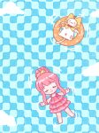  ahoge animal artist_request bare_arms bare_legs bare_shoulders barefoot blush_stickers bow bowtie brooch cat checkered_floor chinese_commentary cloak closed_eyes clothed_animal cloud commentary_request cup dot_nose dress drink drinking_glass drinking_straw ear_covers floating floating_on_back flower flower_brooch frilled_dress frills from_above hair_ornament hair_scrunchie happy highres holding holding_drink hood hood_up hooded_cloak innertube jewelry juice lying_on_water momo_(nikki) nikki_(nikki) nikki_(series) official_art orange_juice outstretched_arm pink_dress pink_flower pink_hair pool red_bow red_bowtie ripples scrunchie second-party_source shining_nikki short_dress short_hair_with_long_locks sidelocks sundress swim_ring traditional_bowtie updo whiskers white_cat x_navel yellow_cloak yellow_scrunchie 