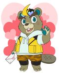  animal_crossing anthro beaver blonde_hair blue_eyes buckteeth c.j._(animal_crossing) eyewear eyewear_on_head hair heart_sunglasses hi_res male mammal nintendo rodent short_stack solo sunglasses sunglasses_on_head tbid teeth video_games 