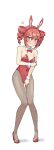  1girl absurdres anger_vein animal_ear_headband animal_ears bare_arms bare_shoulders blush bow bowtie breasts collar commentary_request covered_navel detached_collar dot_nose drill_hair fake_animal_ears fingernails full_body guruten3347 hairband high_heels highleg highleg_leotard highres kasane_teto knees_together_feet_apart leotard nail_polish oversized_breast_cup peanut_mouth playboy_bunny rabbit_ears red_bow red_bowtie red_eyes red_hair red_hairband red_leotard red_nails red_shoes shoes simple_background small_breasts solo sparkle strapless strapless_leotard twin_drills utau white_background white_collar wing_collar wrist_cuffs 