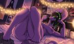  alternative_fashion amargasaurus anthro bedroom big_breasts black_hair breasts claws dicraeosaurid dinosaur diplodocoid electronics female genitals goth green_hair hair headphones hi_res highlights_(coloring) listening_to_music long_neck music neck_spikes non-mammal_breasts prehistoric_species purple_body purple_scales reptile saurischian sauropod sauropodomorph scales scalie smile solo tail toe_claws valerie_rodriguez_(wwcs) vulva what_words_can't_say yeik_art 