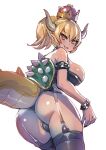  2022 alternate_species animal_humanoid big_breasts blonde_hair blush bow_(artist) bowser bowsette_meme breasts butt collar crossgender crown female garter_belt garter_straps hair headgear horn humanoid koopa looking_back mario_bros meme mtf_crossgender nintendo rear_view redraw scalie shell side_boob solo spiked_collar spikes super_crown tail 