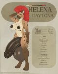 animal_humanoid anthro big_penis breasts ear_piercing english_text flaccid foreskin fur genitals gynomorph hair helena_daytona hi_res huge_penis humanoid hyena hyenid_(species) hyper hyper_genitalia hyper_penis intersex looking_at_viewer mammal mammal_humanoid model_sheet mohawk navel nipples noitro nude penis piercing purple_eyes red_hair smile solo text vein veiny_penis yellow_body yellow_fur