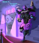 6_arms abs anthro arachnid arthropod big_muscles big_pecs big_penis blue_eyes bodily_fluids bouncer character_request chelicerae clipboard clothing crop_top crossed_arms ellipsis english_text fur fur_markings genitals glistening glistening_body glistening_genitalia glistening_penis glistening_thighs hair hi_res huge_penis id_card leaning_on_wall male markings multi_arm multi_limb muscular muscular_arms muscular_male muscular_thighs nervous pecs pen penis purple_body ryanburr security shirt solo speech_bubble spider sweat talking_to_viewer text text_on_clothing text_on_topwear text_on_underwear thick_thighs tight_clothing tight_shirt tight_topwear tight_underwear topwear underwear velvet_rope