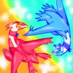  1:1 blue_body blue_sclera blue_wings duo female feral jewelry latias latios legendary_pok&eacute;mon looking_at_another male necklace nightynight nintendo open_mouth orange_sclera pok&eacute;mon pok&eacute;mon_(species) red_body red_wings simple_background smile video_games wings 