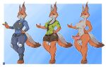 accessory anthro badge balls belt blush bottomwear breasts canid canine carrot carrot_pen claws cleavage clothed clothing digitigrade dipstick_ears dipstick_tail disney ear_markings eyebrows eyelashes fluffy fluffy_ears fluffy_tail food fox fur fusion fuzzy_balls genitals green_eyes grey_body grey_fur gynomorph hand_on_hip head_tuft hi_res hybrid intersex judy_hopps knot knotted_penis lagomorph leporid long_ears mammal markings msgurt multicolored_body multicolored_ears multicolored_fur multiple_outfits navel necktie nick_wilde nipples nude orange_body orange_fur penis pink_nipples plant police police_uniform pouches rabbit shirt shorts smile smiling_at_viewer solo story story_in_description tail tail_markings topwear tuft two_tone_body two_tone_fur uniform vegetable zootopia
