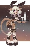 2_toes absurd_res animal_print anthro bovid bovine bow_tie brown_body brown_tail cattle chohko_(bonjolasermaster) clothing container cow_print cup drinking_glass eyelashes fake_ears fake_rabbit_ears feet female gatling_gun glass glass_container glass_cup gun gun_arm hair hi_res horn machine_gun mammal minigun nervous niitre open_mouth pink_eyes pointy_ears ranged_weapon serving_tray solo star tail tail_tuft toes topwear tuft weapon weapon_arm white_hair wine_bottle wine_glass