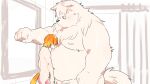 2026 anthro belly biped canid canine canis domestic_dog duo genitals hi_res inunoshippo kemono male mammal moobs overweight overweight_male penis size_difference standing