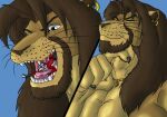  anthro bodily_fluids brown_eyes brown_hair canid canine duo felid fox fur hair lion macro male male_pred mammal micro mouth neck_bulge oral_vore pantherine red_body red_fur saliva size_difference titanleon tongue vore whiskers white_body white_fur 