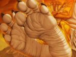  3_heads 4:3 4_toes anthro biceps claws dragon feet foot_focus godzilla_(series) grin hi_res horn humanoid_feet hydra kaiju king_ghidorah male membrane_(anatomy) membranous_wings mountain mtfoxx multi_head multicolored_body muscular muscular_anthro muscular_male nude open_mouth orange_eyes orange_sclera reptile rock scales scalie smile soles solo teeth toe_claws toes toho two_tone_body wings yellow_body yellow_scales 