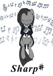  2012 black_hair clothed clothing conductor conductor_pony_(mlp) digital_media_(artwork) english_text equid equine eyes_closed fur grey_body grey_fur hair hasbro horse mammal music musical_note my_little_pony necktie pony simple_background smile suit text white_background zillford 