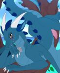 2022 3_claws 3_fingers blue_body blue_ears blue_scales blue_sky blue_spikes blue_tail blue_wings claws day digital_media_(artwork) dog_tags dragon erection feral finger_claws fingers genitals head_horn hi_res horn hurricanedrake in_tree leaf looking_at_viewer lying male male_feral meraence mythological_creature mythological_scalie mythology on_front outside penis pink_penis plant relaxing scales scalie sea sky smile smiling_at_viewer snout solo spiked_penis spikes spikes_(anatomy) tail teeth tree water white_horn wings yellow_eyes