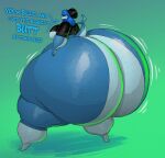 2026 anthro aquatic back_boob beanie big_breasts big_butt billie_(schplingnops) black_beanie black_clothing black_eyebrows black_eyes black_hat black_headwear black_shirt black_topwear blue_body blue_hair blue_tail breasts butt clothed clothing colored dialogue digital_media_(artwork) english_text eyebrows female fish green_background hair hat headgear headwear hi_res huge_breasts huge_butt huge_thighs hyper hyper_butt hyper_thighs looking_back motion_lines multicolored_body open_mouth open_smile pantsless rear_view schplingnops shaded shark shirt simple_background smile solo speech_bubble tail text thick_thighs topwear two_tone_body two_tone_tail white_body white_tail