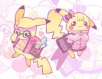  :3 adjusting_eyewear animal_focus bag bow brown_bag character_bag character_print clothed_pokemon commentary glasses hair_bow headband heart heart_print highres holding holding_bag itabag jacket no_humans o1jln open_clothes open_jacket oshikatsu otaku pikachu pink_bow pink_headband pink_jacket pokemon pokemon_(creature) pokemon_focus print_shirt round_eyewear shirt skirt track_jacket untranslatable_commentary zoom_layer 
