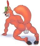 4_toes 5_fingers all_fours anthro anus backsack balls biped black_eyebrows black_nose black_pawpads butt bycocket canid canine claws clothing countershade_face countershade_fur countershading digital_drawing_(artwork) digital_media_(artwork) disney eyebrows fangs feet fingers fox full-length_portrait fur genitals green_bycocket green_clothing green_hat green_headwear hand_on_ground hat hat_feather hat_only headgear headgear_only headwear headwear_only hewge hi_res humanoid_hands looking_at_viewer looking_back looking_back_at_viewer loose_feather male male_anthro mammal monotone_background monotone_tail mostly_nude mostly_nude_anthro mostly_nude_male multicolored_body multicolored_fur open_mouth open_smile orange_body orange_fur pawpads perineum pink_anus pink_perineum portrait presenting presenting_anus presenting_hindquarters raised_tail red_fox robin_hood robin_hood_(disney) shaded shadow simple_background smile smiling_at_viewer solo tail teeth three-quarter_view toe_claws toes true_fox whisker_spots white_background white_balls white_body white_claws white_countershading white_fur white_toe_claws