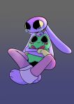 amphibian anthro big_pupils bodily_fluids crossed_arms crying dilated_pupils ears_down frog glitch_productions hug hugging_object hugging_plushie jax_(tadc) lagomorph leporid male mammal mouthless pivoted_ears plushie pupils rabbit ribbit_(tadc) screaming_alice sitting sitting_on_ground solo tears the_amazing_digital_circus