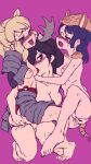  3girls anal anal_fingering animal_ears antlers armor barefoot black_hair blonde_hair blush breast_sucking breasts brown_eyes clothed_female_nude_female collarbone extra_ears fake_antlers fff_threesome fingering giant_armadillo_(kemono_friends) group_sex half-closed_eyes hat highres horns kemono_friends large_breasts licking long_hair looking_at_another masuyama_ryou medium_breasts moose_(kemono_friends) moose_ears multiple_girls nipple_stimulation nipples nose_blush nude open_clothes open_mouth ponytail pussy_juice reindeer_antlers saliva shirt short_hair simple_background sitting small_breasts smile sweat tail threesome tongue tongue_out white_rhinoceros_(kemono_friends) yuri 
