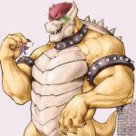  ! 1:1 2020 absurd_res anthro armband bowser castle claws clothed clothing collar duo eyebrows grey_background hair hi_res horn human koopa macro male mammal mario mario_bros micro mtfoxx muscular muscular_anthro muscular_male nintendo open_mouth open_smile scalie shell simple_background smile spiked_armband spiked_collar spiked_shell spikes spikes_(anatomy) video_games 